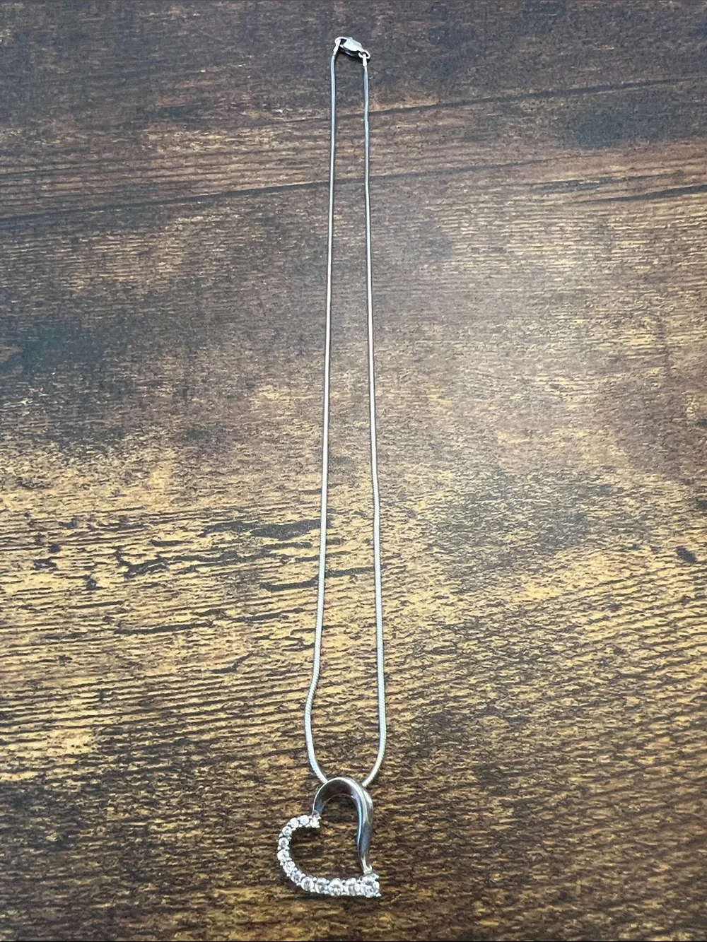 Sterling Silver Heart Pendant Necklace with Clear Crystals - Silver